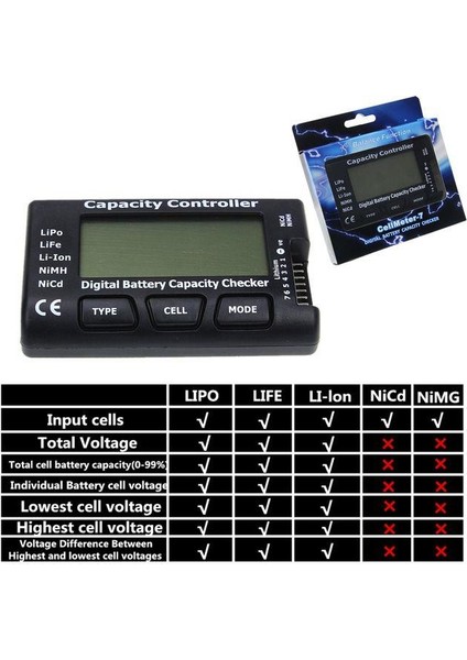 Dijital Pil Kapasite Kontrol Cihazı Lipo Li-Ion Nicd Nimh Batarya Voltaj Test Ölçer