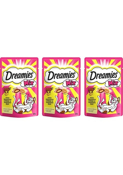 Mix Peynir ve Sığır Etli Kedi Ödül Maması 60 gr x 3 Adet
