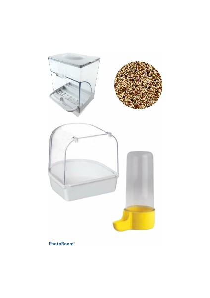 Akıllı Yemlik + Banyoluk + Gaga Suluk + 1 kg Yem Kuş Ihtiyaç Seti