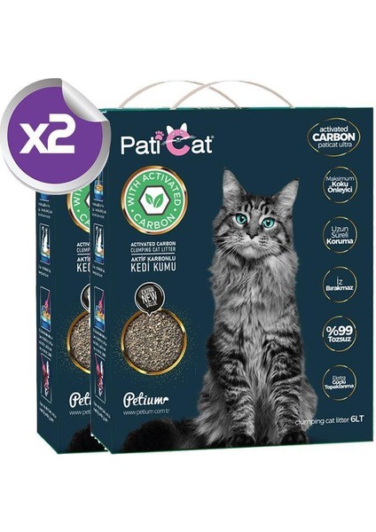 Paticat Aktif Karbonlu Topaklanan Kedi Kumu 6 Lt x 2