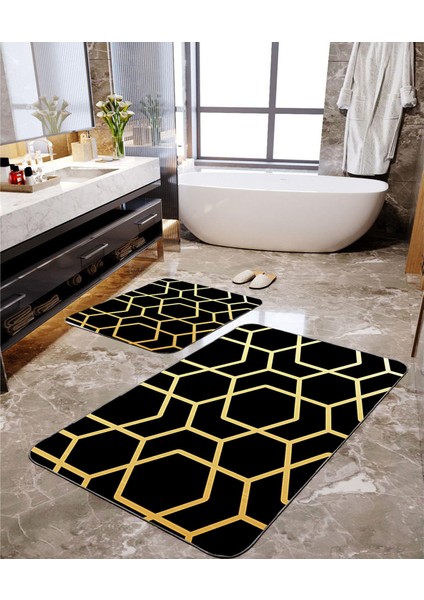 Gold Geometrik Desenli 2'li Banyo Paspas Seti TLAHMP-017
