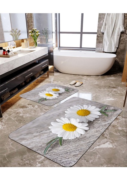 2li Papatya Desenli 2'li Banyo Paspas Seti TLAHMP-048