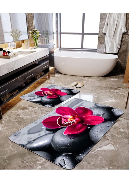 Menekşe Desenli 2'li Banyo Paspas Seti TLAHMP-011