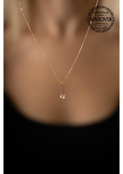 Swarovski Taşlı Çubuk Model Rose Kaplama Gümüş Kolye
