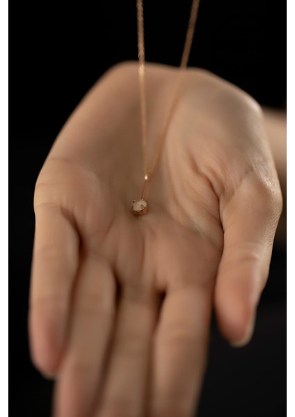 Swarovski Taşlı Çubuk Model Rose Kaplama Gümüş Kolye
