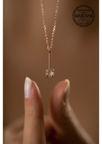 Swarovski Taşlı Çubuk Model Rose Kaplama Gümüş Kolye