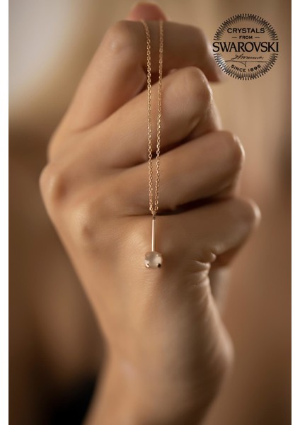 Swarovski Taşlı Çubuk Model Rose Kaplama Gümüş Kolye