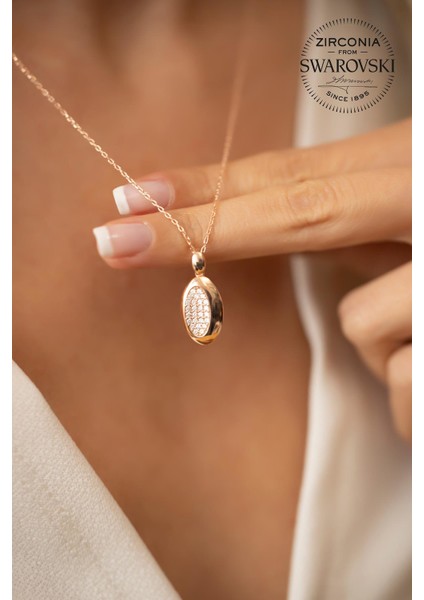 Taşlı Oval Model Rose Kaplama Gümüş Kolye fırsatları