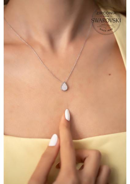 Taşlı Damla Model Gümüş Kolye