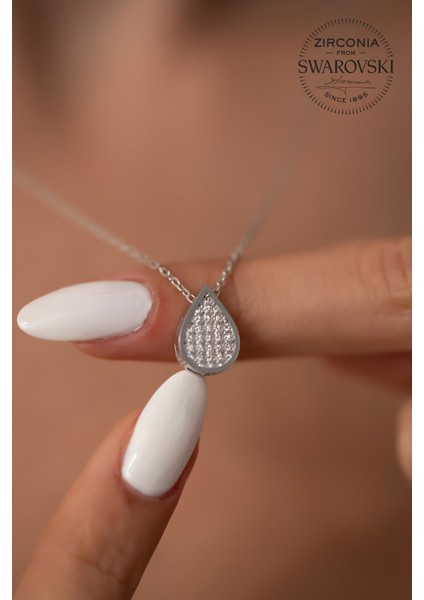 Taşlı Damla Model Gümüş Kolye