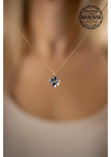 Swarovski Taşlı Yonca Model Rose Kaplama Gümüş Kolye