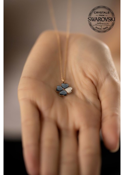 Swarovski Taşlı Yonca Model Rose Kaplama Gümüş Kolye