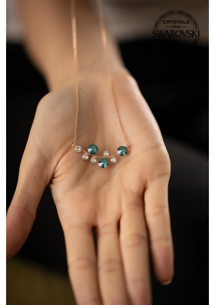 Swarovski Taşlı Yaprak Model Rose Kaplama Gümüş Kolye modelleri