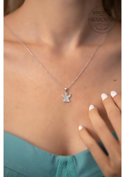 Taşlı Melek Model Gümüş Kolye