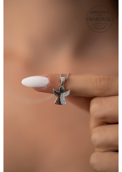 Taşlı Melek Model Gümüş Kolye