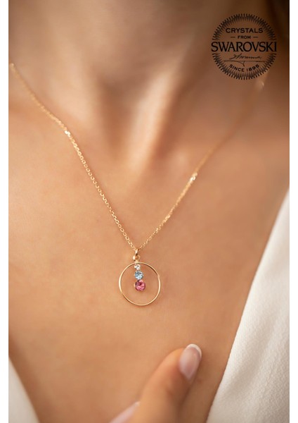 Taşlı Mix Üçtaşlı Halka Model Rose Kaplama Gümüş Kolye