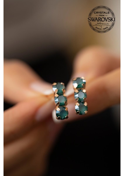 Swarovski Taşlı Üçtaş Model Rose Kaplama Gümüş Küpe modelleri