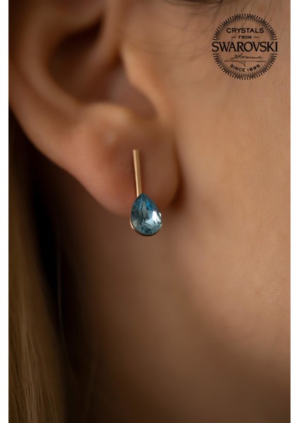 Swarovski Taşlı Damla Model Rose Kaplama Gümüş Küpe
