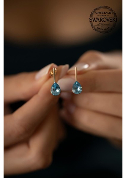 Swarovski Taşlı Damla Model Rose Kaplama Gümüş Küpe modelleri