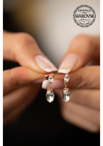 Swarovski Taşlı Mekik Model Rose Kaplama Gümüş Küpe