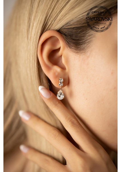 Swarovski Taşlı Damla Model Rose Kaplama Gümüş Küpe