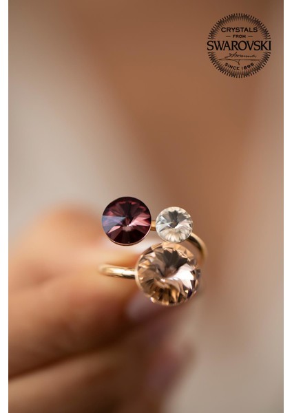 Swarovski Taşlı Üç Taş Model Rose Kaplama Gümüş Yüzük modelleri