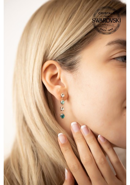 Swarovski Taşlı Dört Taş Model Rose Kaplama Gümüş Küpe