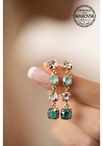 Swarovski Taşlı Dört Taş Model Rose Kaplama Gümüş Küpe