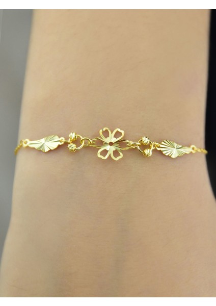 925 Ayar Gümüş Gold Kaplama Çiçek Kristal Kesim Bileklik
