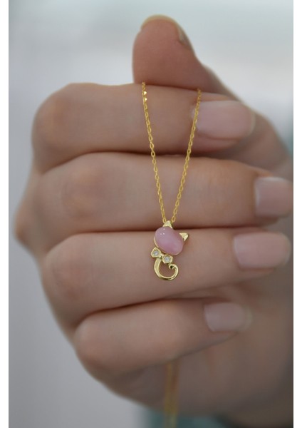 925 Ayar Altın Kaplama Gümüş Kedi Kolye