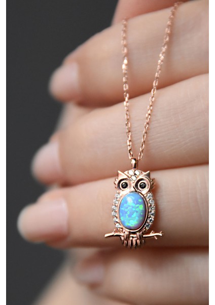925 Ayar Gümüş Opal Taşlı Baykuş Kolye