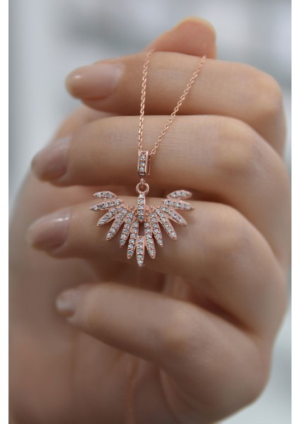 Kadın Anka Kuşu Model Rose Kaplama Gümüş Kolye