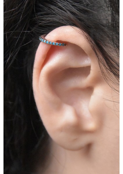 925 Ayar Gümüş Mavi Taşlı Halka Kıkırdak Küpe