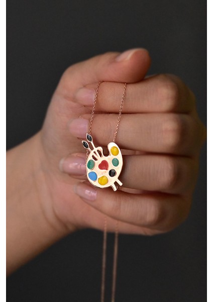 925 Ayar Gümüş Renkli Mineli Palet Kolye