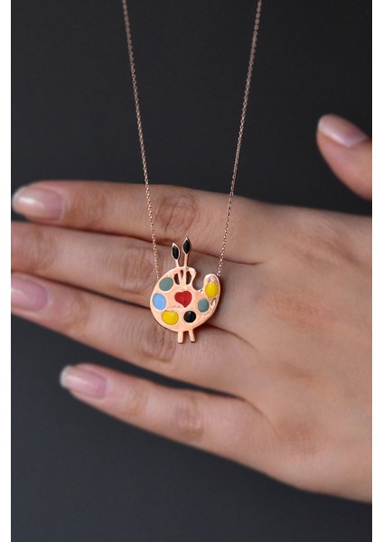 925 Ayar Gümüş Renkli Mineli Palet Kolye fiyatları