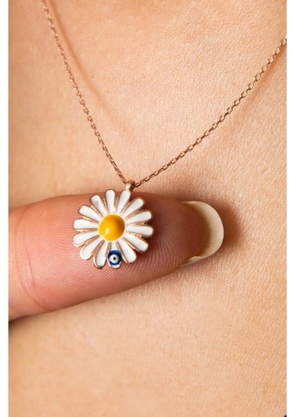 Kadın Nazar Detaylı Papatya Model 925 Ayar Gümüş Kolye fiyatları