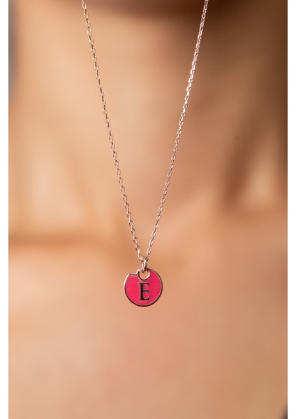 925 Ayar Mineli E Harfi Gümüş Kolye