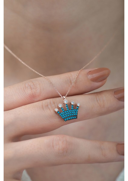 925 Ayar Taşlı Kraliçe Tacı Gümüş Kolye