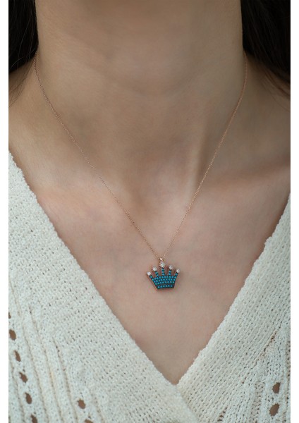 925 Ayar Taşlı Kraliçe Tacı Gümüş Kolye fiyatları