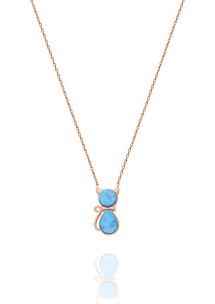 925 Ayar Opal Taşlı Gümüş Kedi Kolye