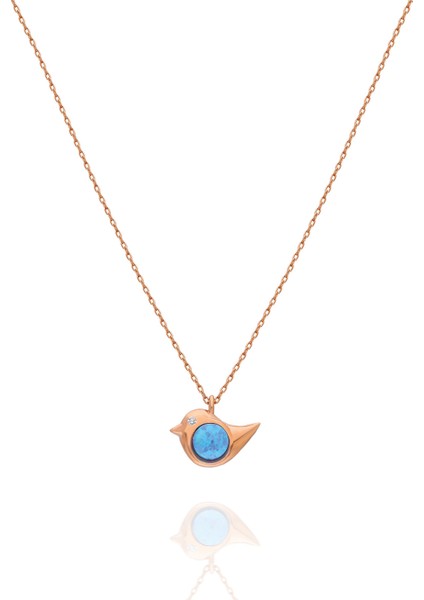 925 Ayar Opal Taşlı Gümüş Kuş Kolye