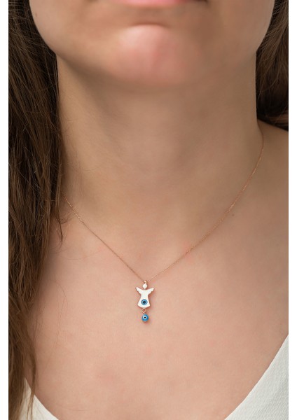 925 Ayar Rose Altın Kaplama Mineli Gümüş Melek Kadın Kolye fiyatları