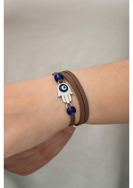 925 Ayar Otantik Gümüş Kaplama Deri Kordonlu Fatma Ana Eli Bileklik fiyatları