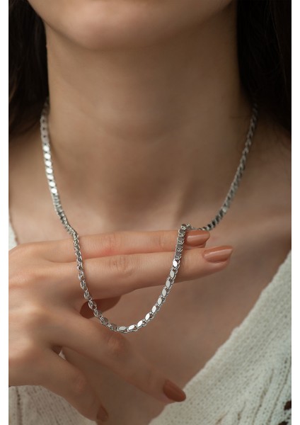 925 Ayar Gümüş Pul Zincir Kadın Kolye Rodyum Kaplama