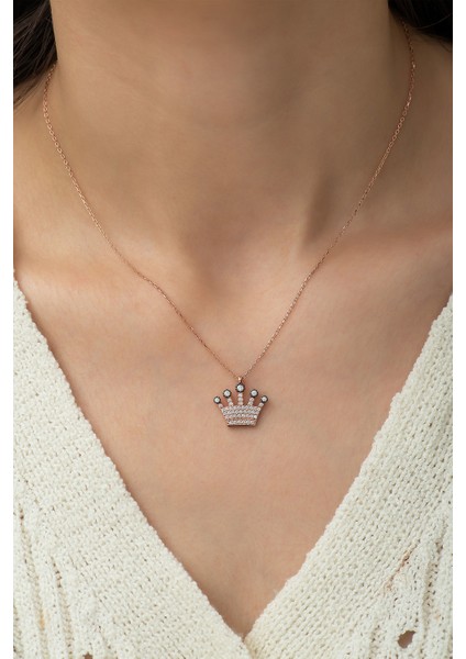 925 Ayar Gümüş Kraliçe Tacı Kolye Rose Altın Kaplama fiyatları