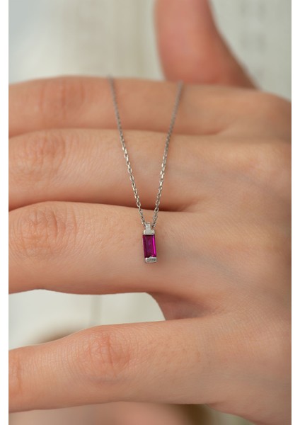 925 Ayar Dikdörtgen Mor Tektaş Gümüş Kolye fiyatları