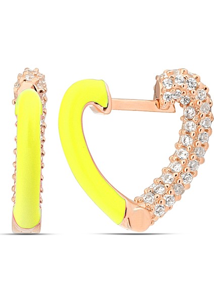 925 Ayar Sarı Kalp Model Taşlı Gümüş Kadın Küpe