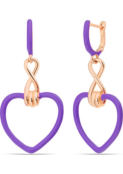 925 Ayar Sonsuzluk Detaylı Mor Kalp Gümüş Kadın Küpe