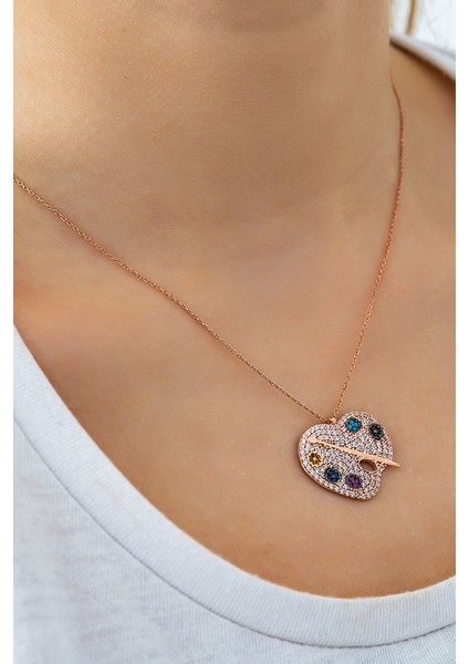 925 Ayar Rose Altın Kaplama Zirkon Taşlı Gümüş Palet Kolye fiyatları