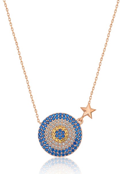 925 Ayar Rose Altın Yıldızlı Gümüş Nazar Kolye